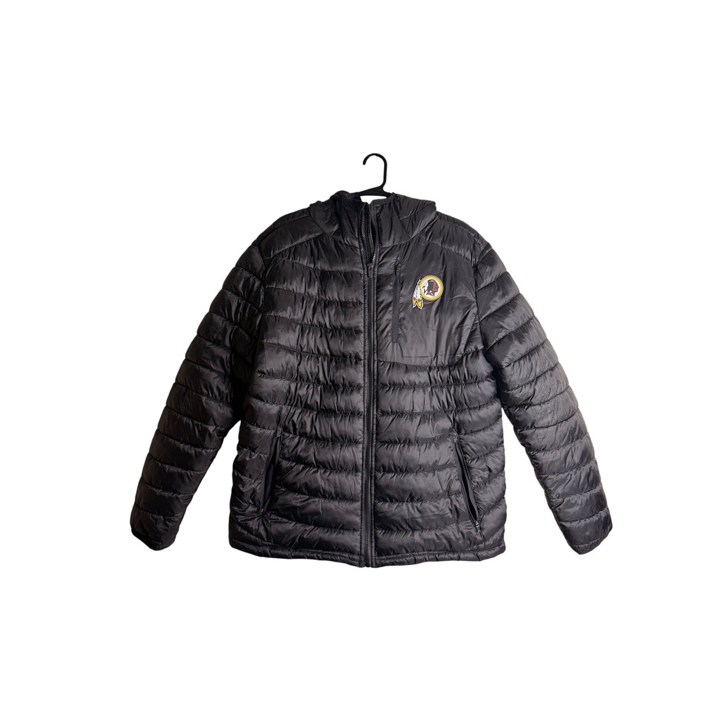 NFL Team Apparel Washington Redskins Men L Hood Black Puffer Jacket Winter Coat